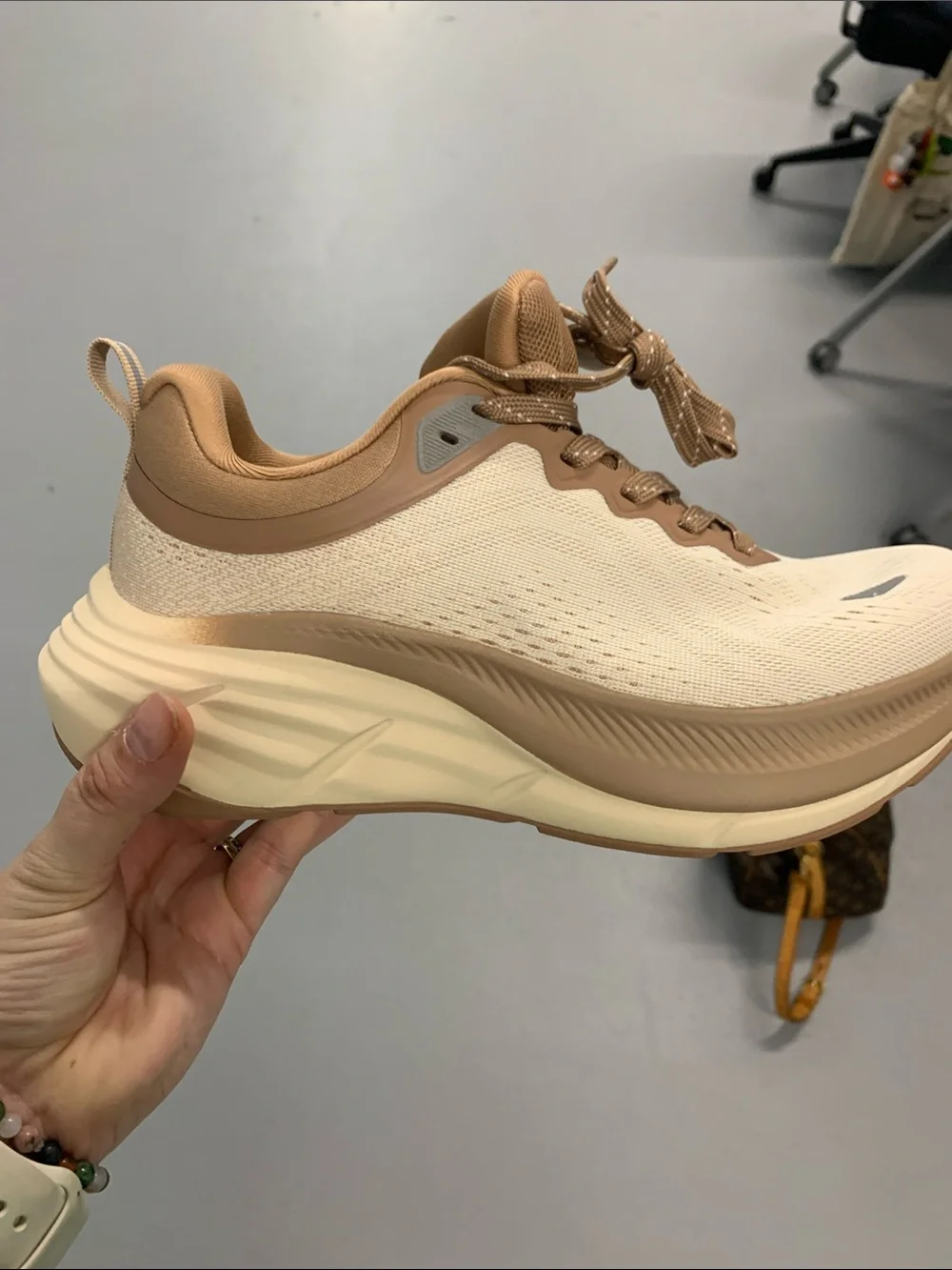 Neutral Cream and Tan Platform Runner Sneakers